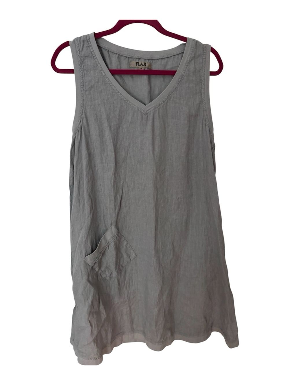 Flax Linen V-Neck Midi Dress in Gray